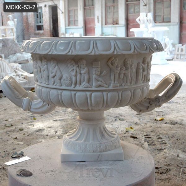 Hand Carved White Marble Planter Decor Supplier MOKK-53-2